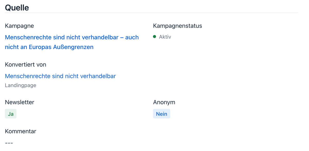 Herkunft einer Unterschrift: Kampagne, konvertiert über Landingpage, Newsletter-Wunsch