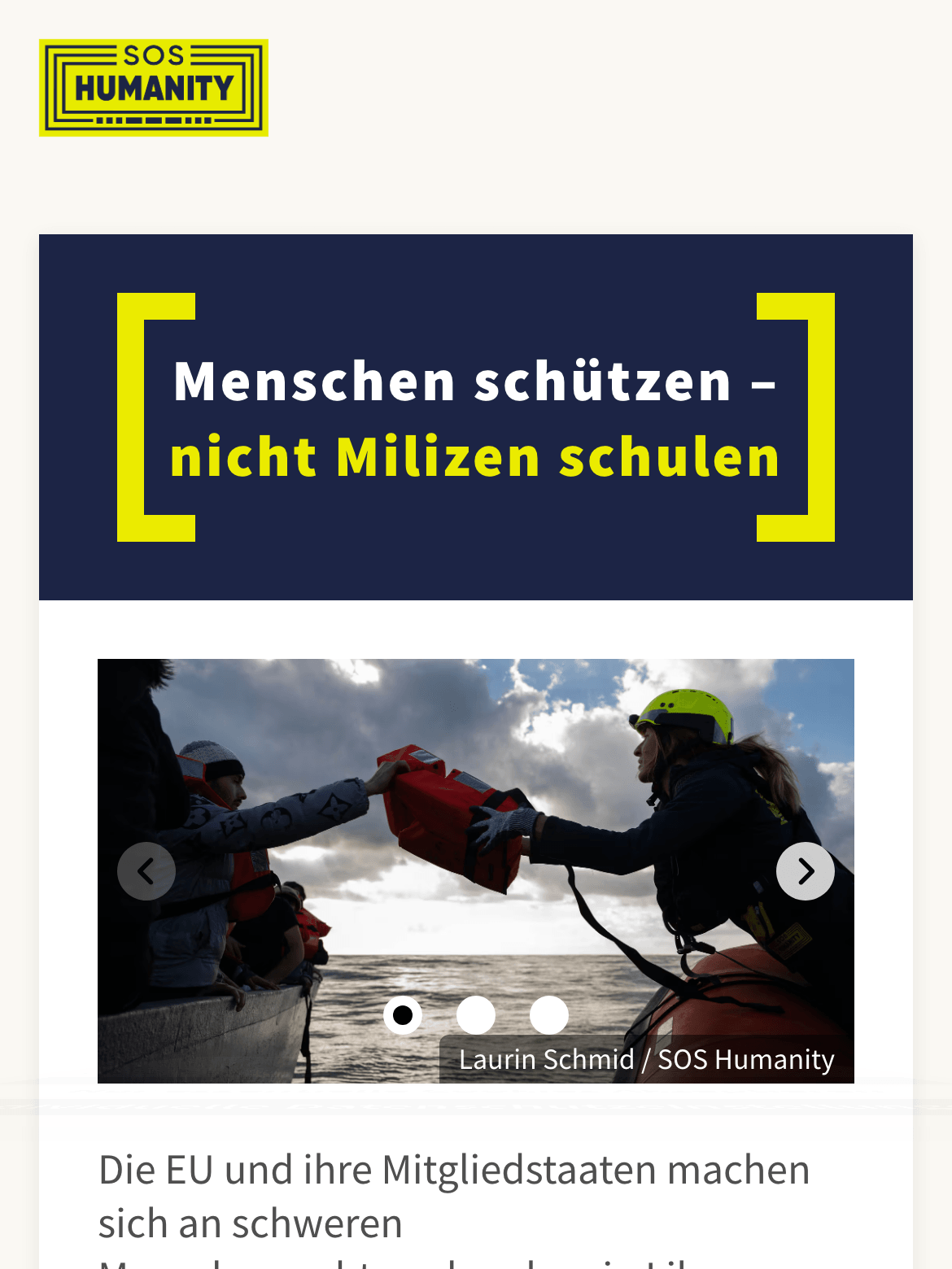 Petitions-Landingpage in der Smartphone-Ansicht
