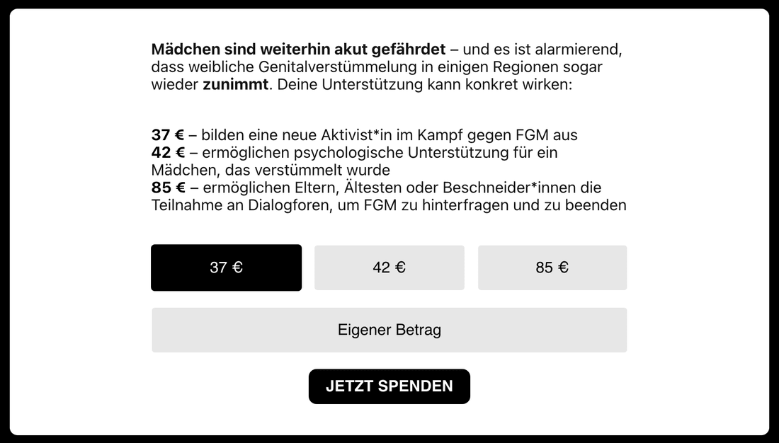 Spenden-Baustein mit Betragsvorschlägen auf der Dankeseite
