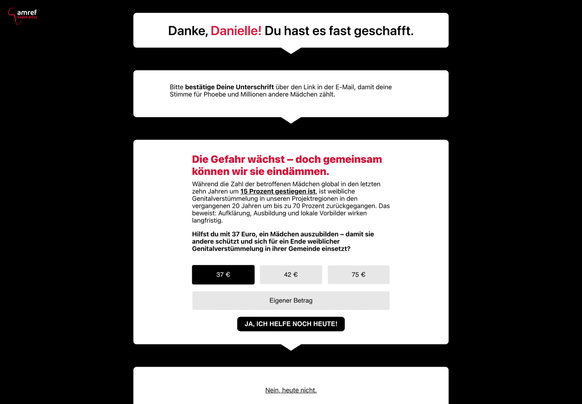 Hinweisseite nach dem Absenden: Bitte bestätige deine Unterschrift per E-Mail