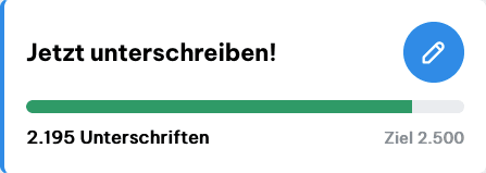 Unterschriftenzähler einer Petition: Fortschrittsbalken, 2.195 Unterschriften und Zielmarke 2.500