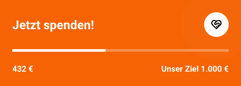 Live-Spendenstand einer Kampagne: Fortschrittsbalken, 432 € gesammelt und Ziel 1.000 €